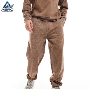 Vintage Faded Light <b>Brown</b> Tracksuit Plain Textured Wash Pullover Hoodie Ribbed Cuff Pants Set Oversized Streetwear - Product Image 3