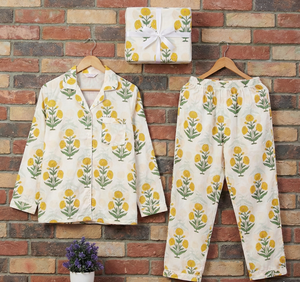 100% Pure Cotton <b>Thermal</b> Hand Drawn Printed Pajama Set <b>for</b> <b>Women</b> Indian Style Summer Sleepwear Bridesmaid Bridal Party Spring - Product Image 3