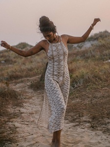 Vestido Largo de Verano para Mujer, Estilo Bohemio, Estampado Geométrico, Tirantes Finos, Lino y Algodón, Silueta Recta - Product Image 4