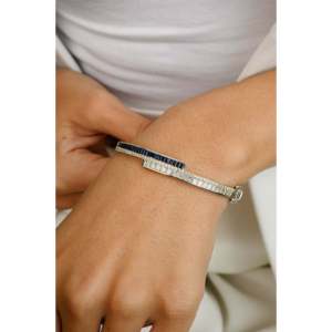18k Yellow Gold Rhodium Plated Emerald Charm <b>Bangle</b> <b>Bracelet</b> - Product Image 4