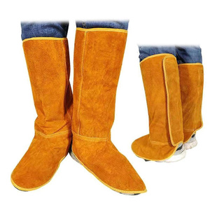 Protège-chaussures de soudeur en cuir de vachette écologique, résistants au feu, à la chaleur et à l'abrasion, avec fermeture élastique, anti-coupure - Product Image 6