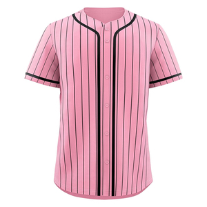 Custom <b>Red</b> Striped Baseball Jersey Men's Short Sleeve Button Front Moisture Wicking Polyester Adult Sport Apparel - Product Image 5
