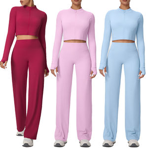 Conjunto de Yoga para Mujer, Tendencia 2026, Nuevo, Diseño a Cuadros, Absorbente de Sudor, 2 Piezas, Cintura Elástica, Logotipo Delantero y Trasero - Product Image 1