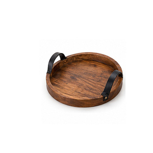 Bandeja Redonda de Madera para Almacenamiento con Asas de Latón, Diseño Minimalista, Acabado Barnizado, para Uso en Mesa, de Una Sola Capa - Product Image 6