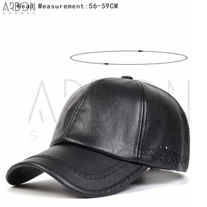 Casquettes en cuir PU de haute qualité, décontractées, classiques, noires, pour le sport, avec surpiqûres décoratives, pour hommes et femmes, style streetwear élégant. - Product Image 2