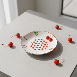 Assiette de table en porcelaine fine de qualité supérieure 3460986A-25 NOUVELLE, motif Poinsétie et pois estampés - Product Image 3