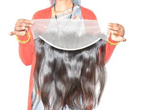 ผมแท้สีดำธรรมชาติ 100% แบบอินเดีย  ทรงตรง 13x4  นุ่มลื่นดุจแพรไหม สำหรับผู้หญิง  แบบดับเบิ้ลดีฟเวฟ สำหรับต่อผม - Product Image 2