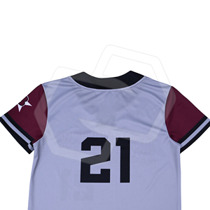 เสื้อเบสบอลหญิง แขนสั้น กระดุมสองเม็ด ระบายเหงื่อได้ดี สีเทา-แดงเลือดหมู ชุดทีม คุณภาพพรีเมียม ผลิตในปากีสถาน - Product Image 4