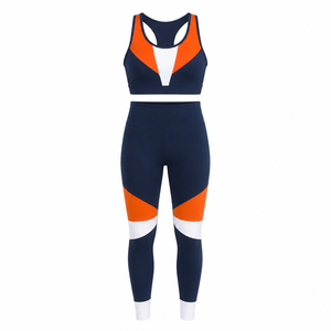 High Waist Yoga Set Women Patchwork Fitness Clothing Sports Bra Gym Leggings 2 Piece Workout Set Athletic Activewear Wholesale - Product Image 2