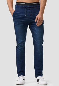 Jeans en denim stretch décontractés pour hommes, coupe droite, style streetwear, respirants, délavés, bleu et noir, collection printemps, vente en gros - Product Image 5