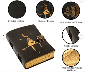 Diario de Cuero Vintage New Era, Cuaderno con Tapa Dura y Estampado UV de Luna de Bruja, con 120 Hojas, Regalo para Mujeres, Papel Deckle - Product Image 2