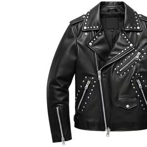 Men's Black Leather Biker <b>Jacket</b> With Rivet Decoration Zipper <b>Vintage</b> Biker <b>Jacket</b> for Men, Genuine Leather <b>Motorcycle</b> <b>Jacket</b> - Product Image 4