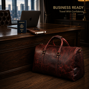 Sac de voyage en cuir bordeaux pour homme |   Sac de voyage vintage pour le week-end |   Grande sacoche de voyage avec bandoulière amovible - Product Image 4
