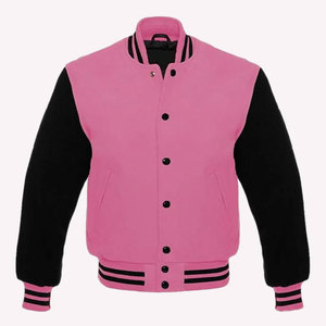Nouvelle veste de baseball décontractée rose pour l'école et l'université, légère, brodée, style Letterman, patchwork, col montant - Product Image 1