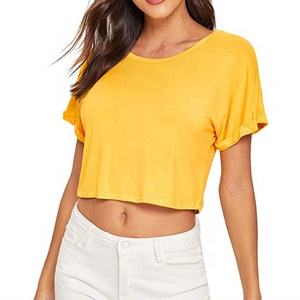 2024 nueva llegada personalizada transpirable 100% algodón blanco manga corta Crop Top camisetas para mujeres ombligo expuesto botón cómodo - Product Image 6
