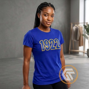 T-shirt décontracté d'été en jersey de coton bleu uni à col rond et manches courtes pour femme, éco-responsable, Sigma Gamma Rho - Product Image 3