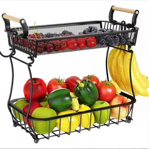 Panier à fruits antique en métal robuste avec poignée en bois, écologique, multifonctionnel, supporte les fruits lourds, les melons, les ananas, les noix de coco - Product Image 4