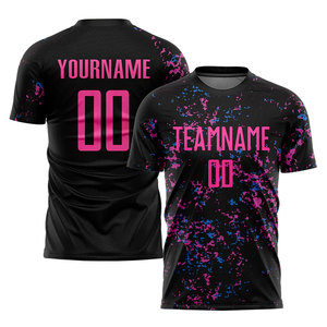 ชุดฟุตบอลแบบซับลิเมชั่นสีดำชมพูฟ้าอ่อน  แบบกำหนดเองได้  ชุดกีฬาฟุตบอลระบายอากาศได้ดี สำหรับทีม - Product Image 1