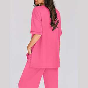 Ensemble 2 pièces d'été pour femme : T-shirt et pantalon évasé à jambes larges – Personnalisez votre logo de marque - Product Image 2