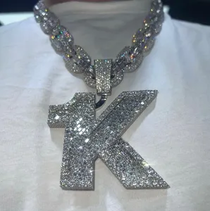 จี้เพชรโมอิสซาไนต์แท้ทรงกลมเจียระไนแบบบริลเลียนท์ ตัวอักษร K สำหรับผู้หญิง ชุบทองคำแท้ เงินแท้ 925 - Product Image 1