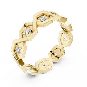 Anillo de Diamantes Chapado en Oro Amarillo para Mujer, Anillo de Eternidad Hexagonal, Joyería para Aniversario de Bodas - Product Image 3