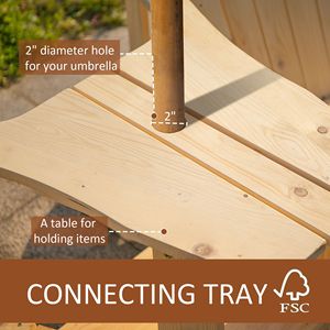 Set di 2 Sedie Doppie Adirondack in Legno Naturale con Tavolino Centrale e Foro per Ombrellone per Terrazza e Giardino - Product Image 6