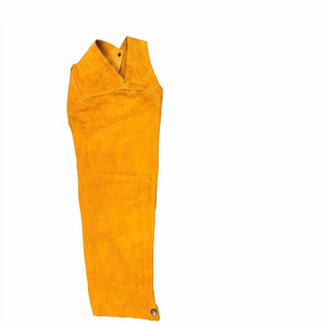 Combinaison sans manches en cuir de vachette fendu et daim orange, pantalon large, avec manches de protection anti-coupure et protège-bras - Product Image 3