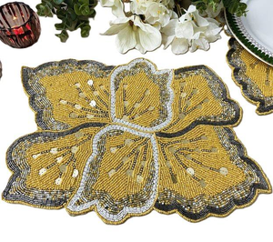 Luxe Handmade Traditional Modern Embroidery Seed Beadwork Placemat Events Home Festive Dining Coffee Ethnic Home Decor Artisan - Product Image 4