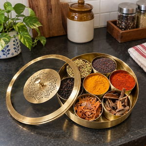 Boîte à épices en laiton avec 7 compartiments et couvercle décoratif pour le rangement des herbes aromatiques dans la cuisine, pour la maison, l'hôtel, le restaurant, ustensiles de cuisine - Product Image 2