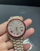 Nouvel Arrivage Montre de Luxe Rose avec Diamant Moissanite VVS, Boîtier Carré en Acier Inoxydable 42mm, Chronographe à Quartz, Aiguilles en Verre, Style Iced Fashion