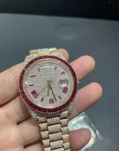 Nuevo Reloj de Pulsera de Lujo con Diamantes de Moissanita VVS Rosados, Caja Cuadrada de Acero Inoxidable de 42 mm, Estilo Hip-Hop - Product Image 1