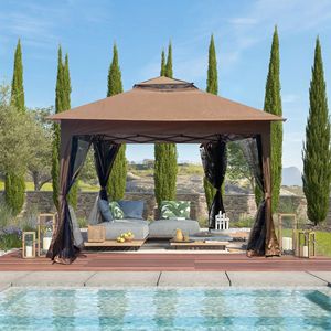 Gazebo Pop-up da Esterno 3,35x3,35 m con Tenda a Rete Rimovibile con Cerniera, Tetto Morbido a 2 Livelli, Tenda per Eventi per Patio, Cortile e Giardino - Product Image 3