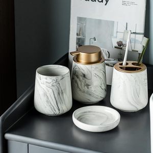 Premium marble <b>set</b> decorative <b>bathroom</b> <b>accessories</b> luxury washroom decor marble bath <b>set</b> marble jar with lid marble <b>set</b> - Product Image 2