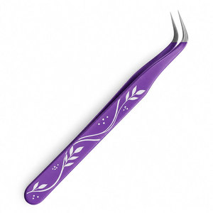Pince à épiler de précision en acier inoxydable, motif floral violet, pointe lisse - Product Image 3