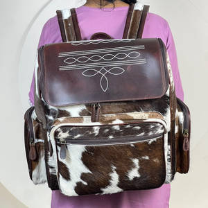 Factory Direct Wholesale Genuine Cowhide Leather with Boot Stitch <b>Backpack</b> Purse Tooled Flap Women Travel <b>School</b> Fashion Backpac - Product Image 2