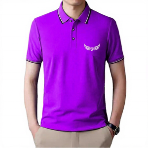 Camisa de Manga Corta Azul para Hombre, con Logotipo Bordado, Formal, de Punto, Poliéster/Algodón, Secado Rápido, Transpirable, Corte Regular - Product Image 2