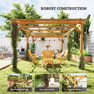 20 'X 10' marrone scuro Pergola in legno padiglione all'aperto con struttura stabile per il traliccio d'uva & supporto per piante rampicanti - Product Image 6