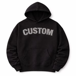 Sudadera con Capucha Negra Personalizada con Pedrería, Sudadera Oversize, Estilo Urbano, Sudadera con Capucha Lisa, OEM ODM - Product Image 1
