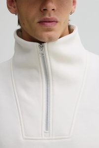 Sudadera con capucha STELLAR blanca de algodón/poliéster transpirable de primera calidad con media cremallera, cómoda, para invierno, teñida lisa para hombre - Product Image 2