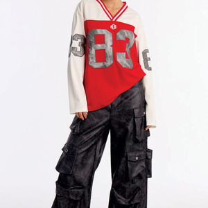 Y2K Tarzı Kadınlar İçin Büyük Beden Amerikan Futbolu Forması Uzun Kollu V Yaka Numara Baskılı Sokak Modası Üstü Özel Toptan Üretici - Product Image 5