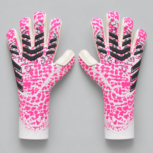 Gants de gardien de but rose et blanc mouchetés, respirants, avec protection des doigts, gants de gardien de but de football durables, unisexes - Product Image 1