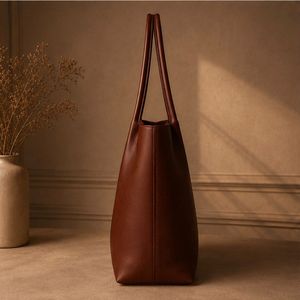 Bolso Tote de Cuero Genuino para Mujer, Estilo Casual Clásico Marrón, Gran Capacidad, Parte Superior Abierta, Dos Asas, Uso Diario - Product Image 2
