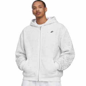 White Rhinestone Gradient Zip Hoodie Cotton Fleece Oversized Streetwear Hoodies for Men Private Label Production Supply - Product Image 1