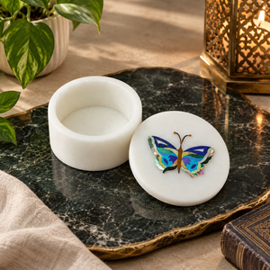 Posavasos Redondo de Resina con Diseño de Mariposa y Mármol, Decoración Moderna para Mesa de Hogar, Bodas y Diwali - Product Image 4