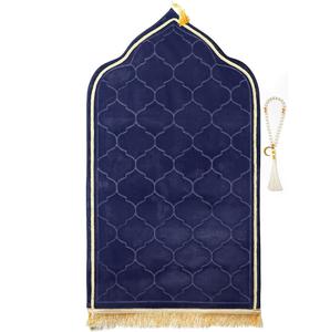 Alfombras de Oración Antideslizantes de Espuma de Terciopelo para Ramadán, Alfombras Islámicas para Musulmanes, Alfombras de Oración Gruesas, Suaves y Plegables de Color Azul - Product Image 1
