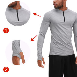 Men's <b>Long</b> <b>Sleeve</b> Stand Collar Quick Dry Compression Shirt Solid Gray Slim Fit Sporty Knitted Polyester <b>Top</b> - Product Image 3