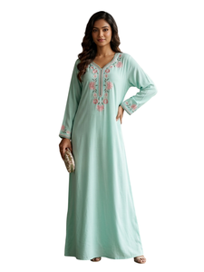 Abaya Bordada con Flores, Vestido Musulmán de Manga Larga, Túnica Maxi Modesta para Mujer - Product Image 2