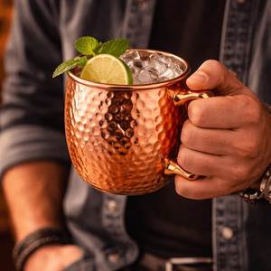 Hammered copper drink mug set woodland sunrise beverage <b>cups</b> <b>reusable</b> handcrafted cocktail mugs premium durable - Product Image 1