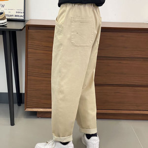 Customized Straight Casual Canvas Elastic <b>Drawstring</b> Waist Wrinkle Free Quick Dry Breathable Plus Size Windproof Men's <b>Trousers</b> - Product Image 3