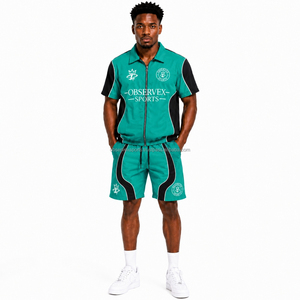 Windbreaker Set Men Polyester Nylon Tracksuits Custom Windbreaker <b>Zip</b> Jacket Short Set 3m Reflective Stripe Track Jogger - Product Image 1